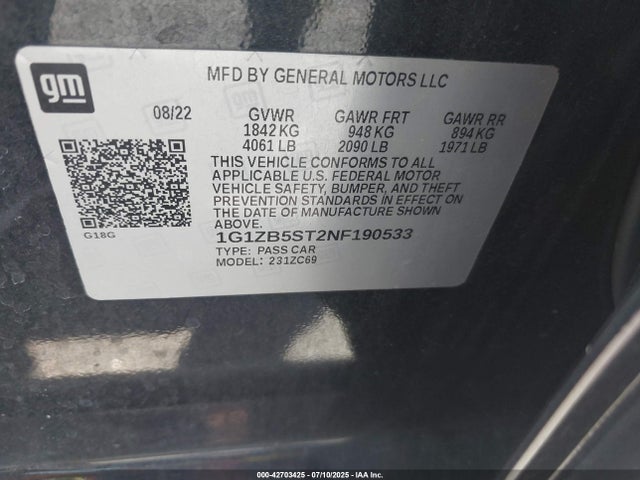 1G1ZB5ST2NF190533 Chevrolet lfv - direct injection, variable valve timing, gen 1 gmna