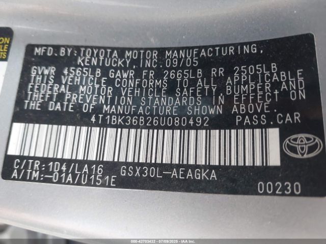 2006 TOYOTA AVALON 4T1BK36B26U080492 Photo 8
