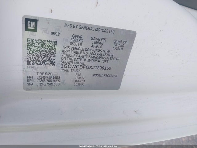 1GCWGBFGXJ1290152 Chevrolet l96 - engine flexible fuel, iron