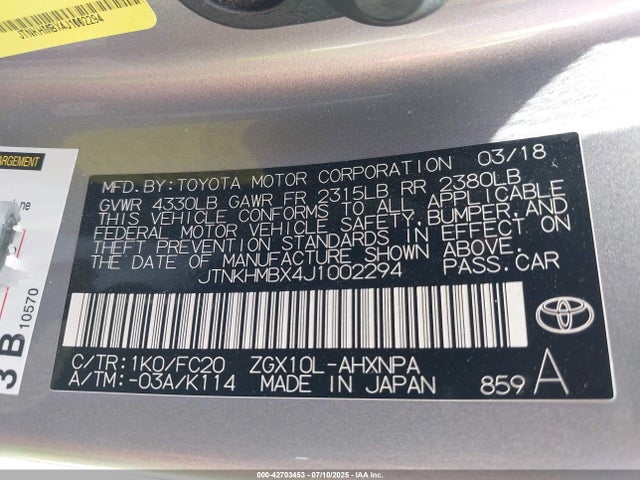 JTNKHMBX4J1002294 Toyota 3zr-fae
