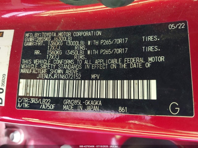 JTENU5JR1N6072152 Toyota 1gr-fe