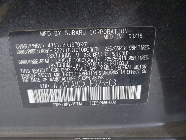 JF2GTAMCXJH325503 Subaru naturally aspirated