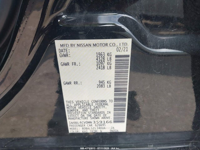 Nissan 2021 2021 1N4BL4CV0MN359166 Image 9