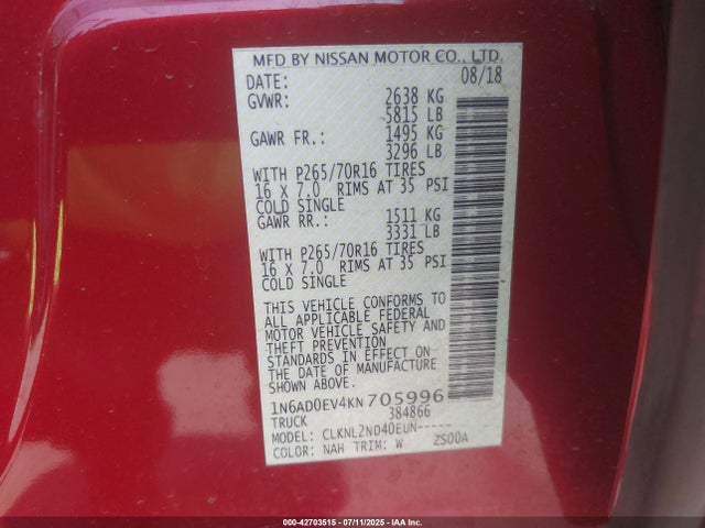 1N6AD0EV4KN705996 Nissan Frontier