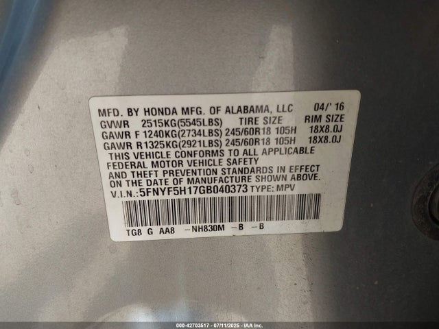 5FNYF5H17GB040373 Honda j35y6