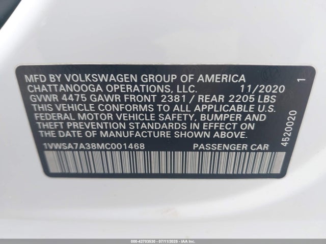 Volkswagen Passat 2021 1VWSA7A38MC001468 Image 9