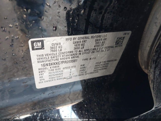 1GNSKKKC7FR265581 Chevrolet l83 - vvt, active fuel management, aluminum
