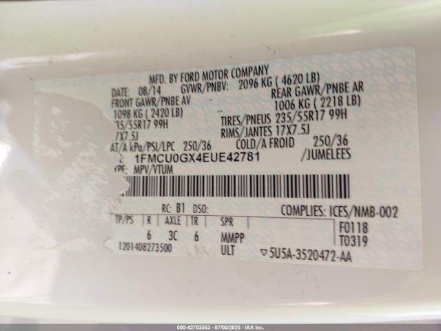 Ford 2014 2014 1FMCU0GX4EUE42781 Image 9