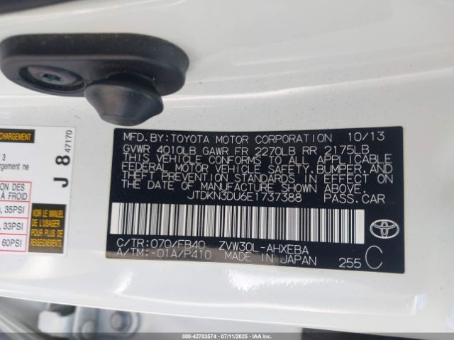 2014 TOYOTA PRIUS JTDKN3DU6E1737388 Photo 8