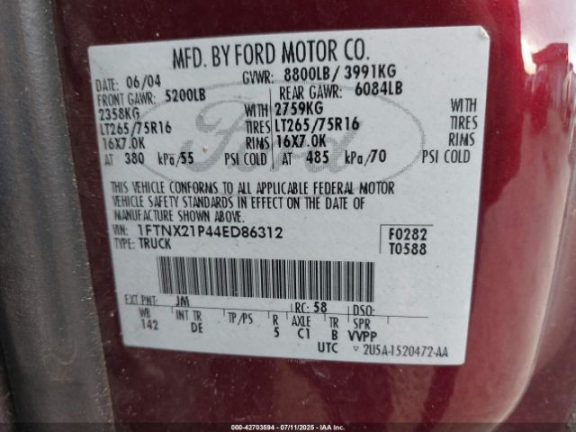 2004 FORD F-250 1FTNX21P44ED86312 Photo 8