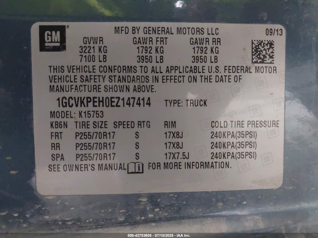 1GCVKPEH0EZ147414 Chevrolet lv3 - vvt, aluminum, e85 max