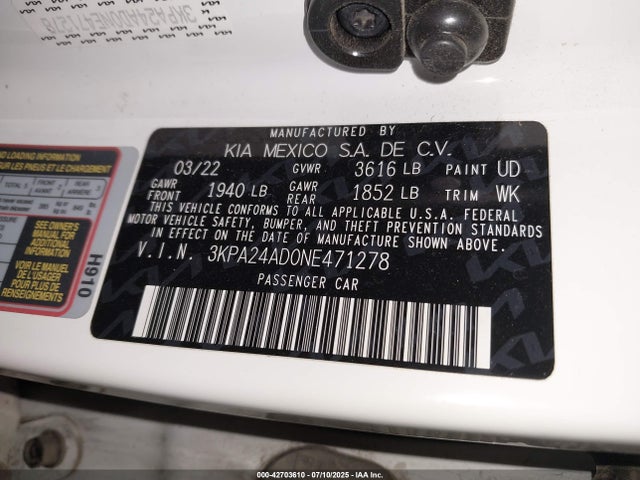 3KPA24AD0NE471278 KIA mpi gamma ii