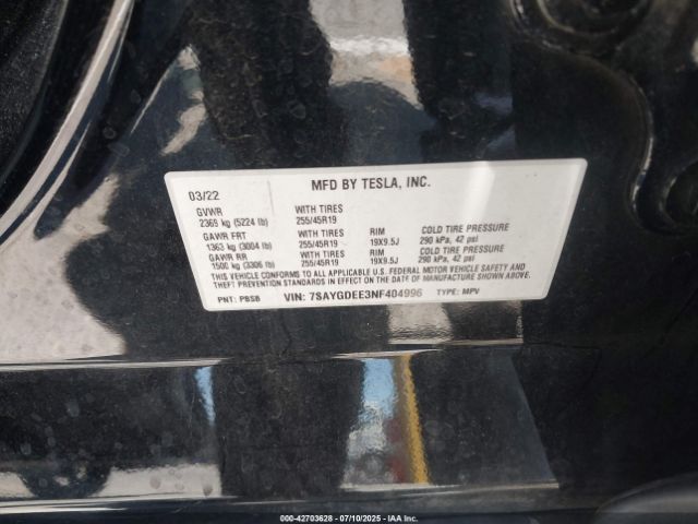 2022 TESLA MODEL Y 7SAYGDEE3NF404996 Photo 8