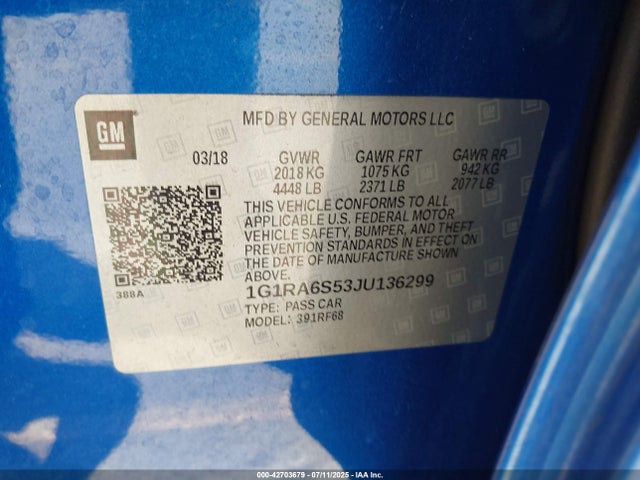1G1RA6S53JU136299 Chevrolet l3a - direct injection, variable valve timing, hybrid, gen 1
