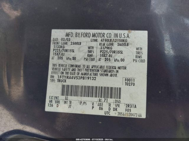 2003 FORD RANGER 1FTYR44V53PB19132 Photo 8