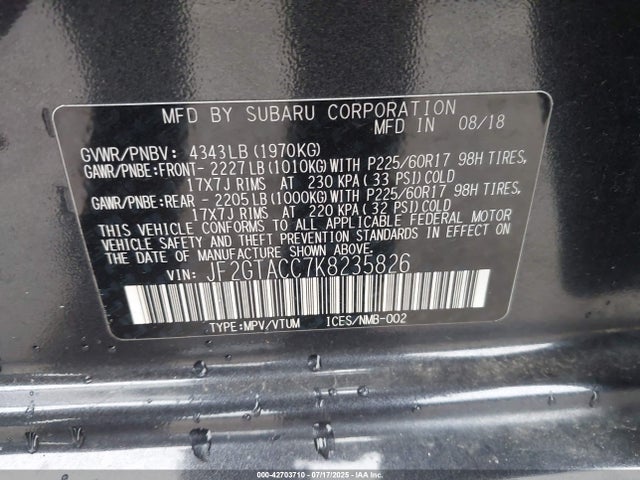 JF2GTACC7K8235826 Subaru naturally aspirated