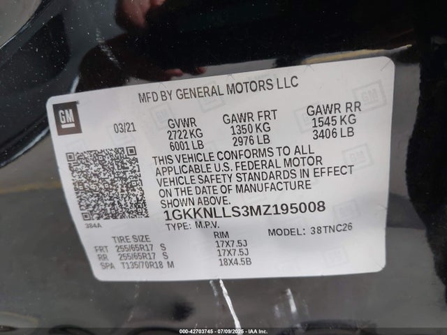 1GKKNLLS3MZ195008 GMC lgx