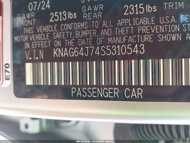 KNAG64J74S5310543 KIA gdi theta iii