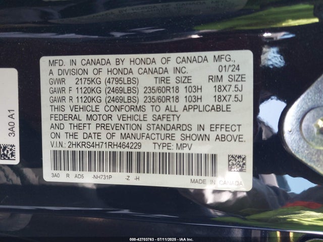 2HKRS4H71RH464229 Honda l15be