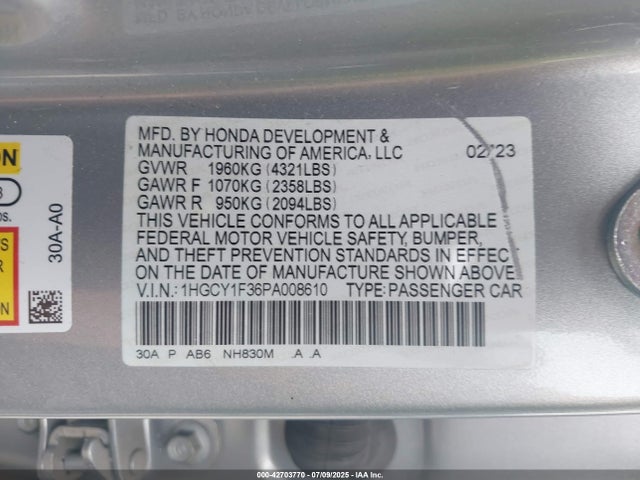 1HGCY1F36PA008610 Honda l15be