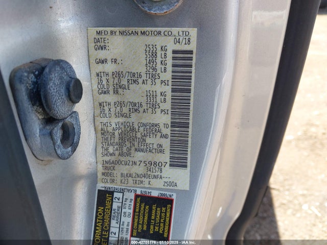 1N6AD0CU2JN759807 Nissan 2018