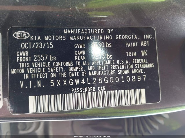 5XXGW4L28GG010897 KIA t-gdi theta ii