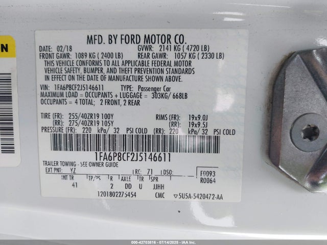 Ford 5.0l 4v premium fuel 2018 1FA6P8CF2J5146611 Image 9