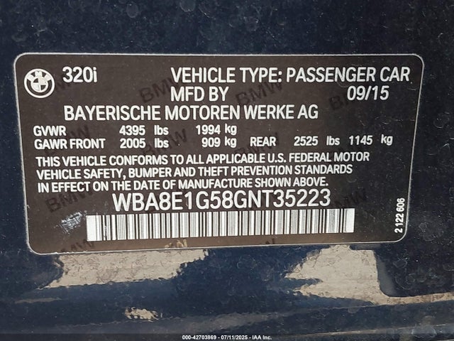 WBA8E1G58GNT35223 BMW 2016