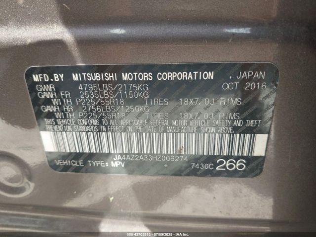 2017 MITSUBISHI OUTLANDER JA4AZ2A33HZ009274 Photo 8