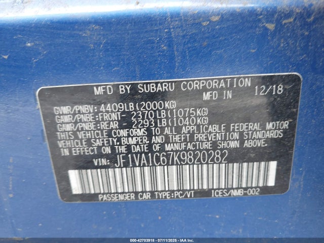 Subaru dib 2019 JF1VA1C67K9820282 Image 9