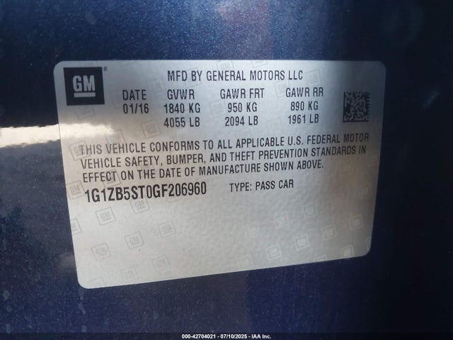 1G1ZB5ST0GF206960 Chevrolet lfv - di: direct injection, vvt, gen1 gmna
