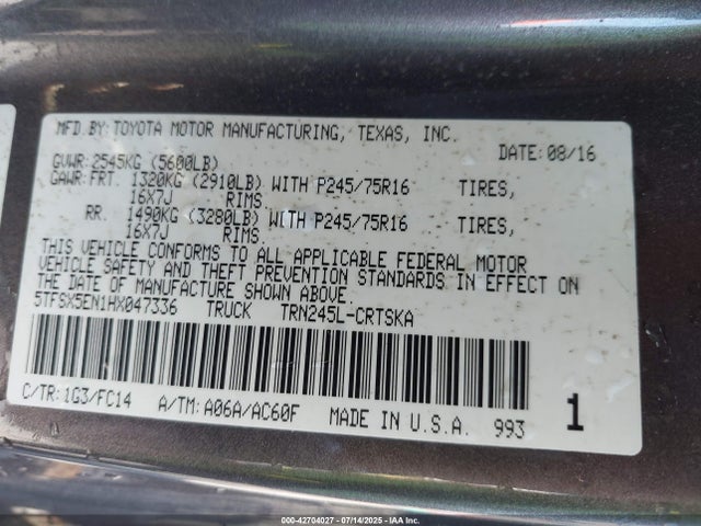 5TFSX5EN1HX047336 Toyota 2tr-fe