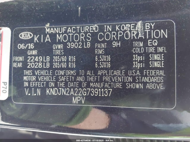 KNDJN2A22G7391137 KIA gdi gamma