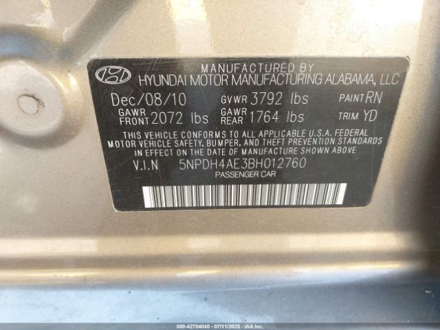 2011 HYUNDAI ELANTRA 5NPDH4AE3BH012760 Photo 8