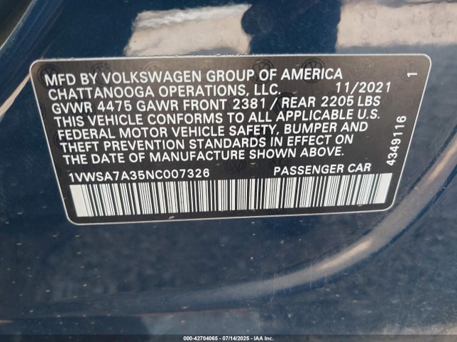 Volkswagen Passat 2022 1VWSA7A35NC007326 Image 9