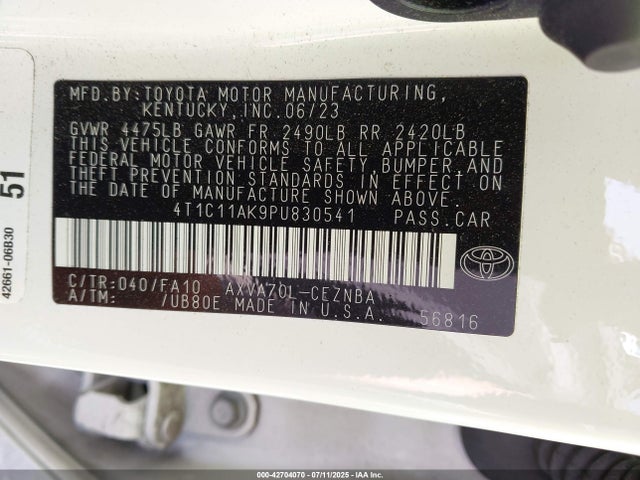 4T1C11AK9PU830541 Toyota a25a-fks