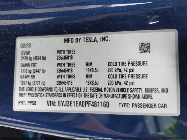 2023 TESLA MODEL 3 5YJ3E1EA0PF481160 Photo 8