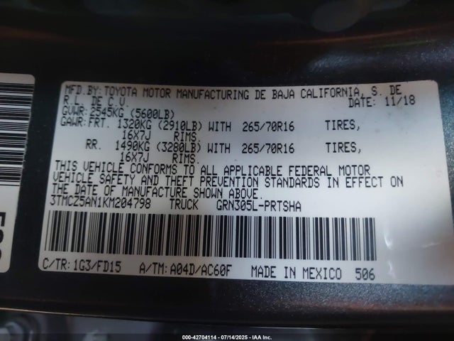 3TMCZ5AN1KM204798 Toyota 2gr-fks
