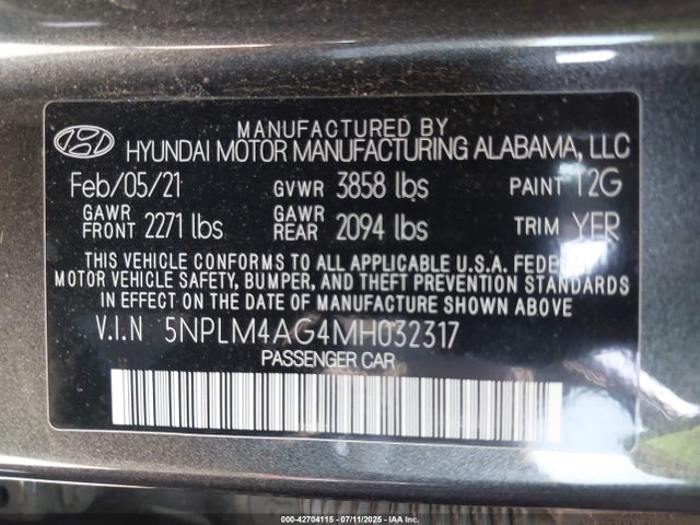 5NPLM4AG4MH032317 Hyundai mpi nu pe