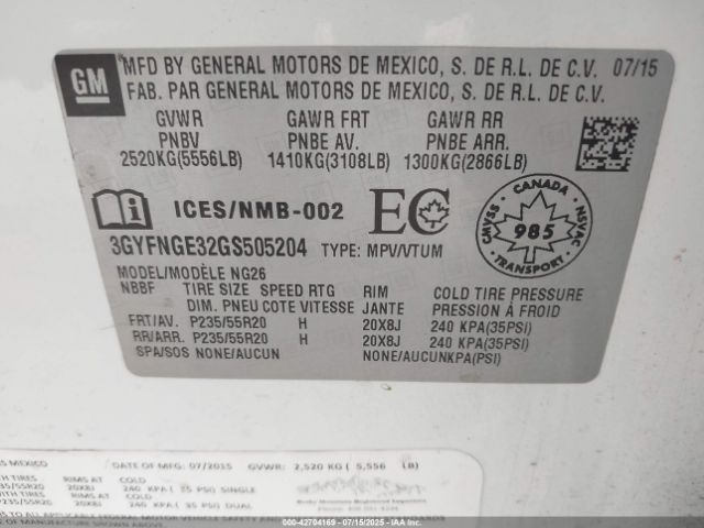 2016 CADILLAC SRX 3GYFNGE32GS505204 Photo 8