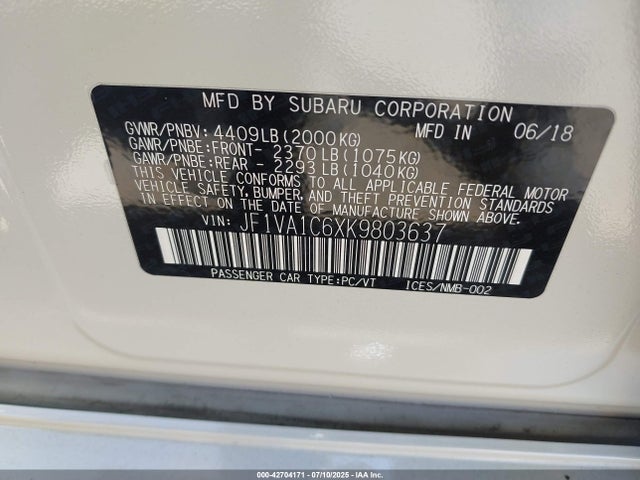 JF1VA1C6XK9803637 Subaru dib