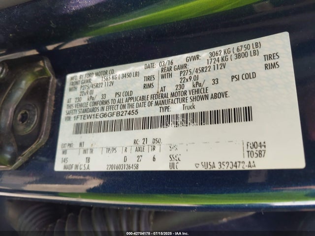 Ford F-150 2016 1FTEW1EG6GFB27455 Image 9