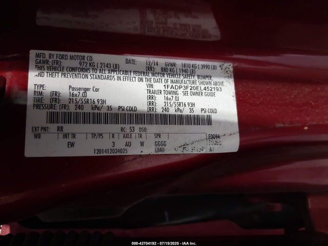 1FADP3F20EL452193 Ford Focus