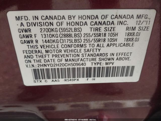 2012 ACURA MDX 2HNYD2H20CH509640 Photo 8
