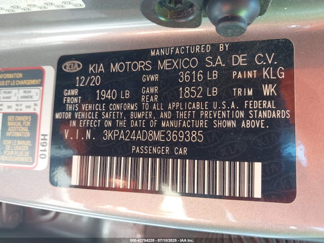 3KPA24AD8ME369385 KIA gamma ii