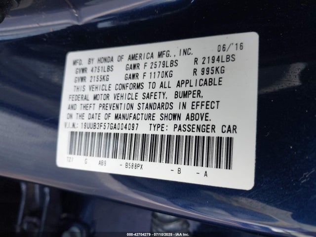 Acura j35y6 2016 19UUB3F57GA004097 Image 9