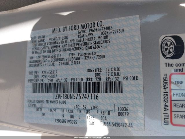 2007 FORD MUSTANG 1ZVFT80N575247116 Photo 8