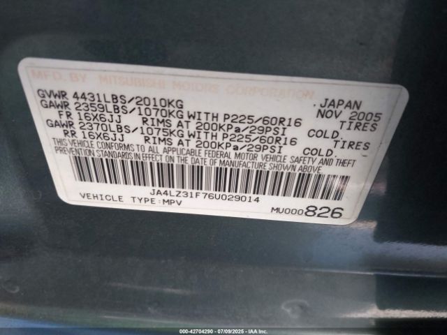 2006 MITSUBISHI OUTLANDER JA4LZ31F76U029014 Photo 8