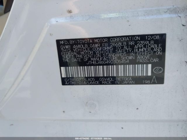 2009 LEXUS ES 350 JTHBJ46G492305454 Photo 8