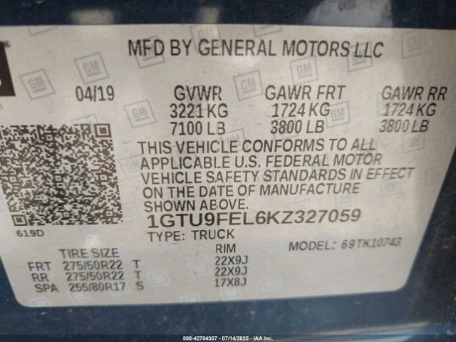2019 GMC SIERRA 1500 1GTU9FEL6KZ327059 Photo 8